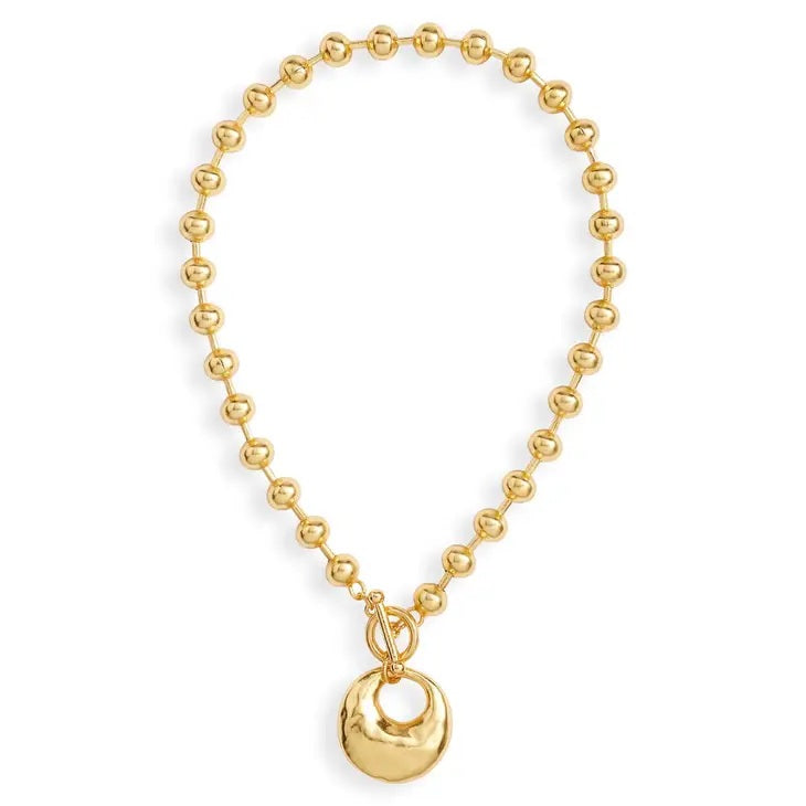 Ball Chain & Cut Out Gold Pendant Necklace