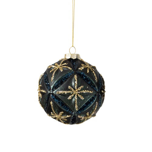 Dark Blue Patterned Ball Ornament