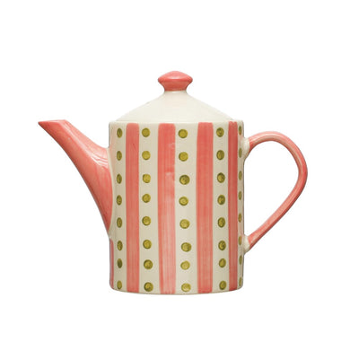 Green Polka Dots & Pink Striped Teapot