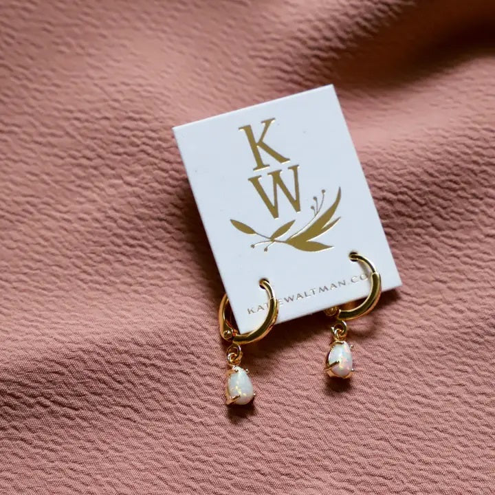 Miniature Opalite Gold Huggie Earrings