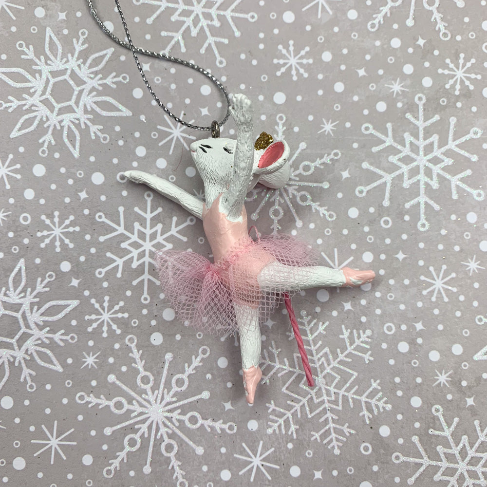 Mouse Ballerina Both Arms Up Ornament