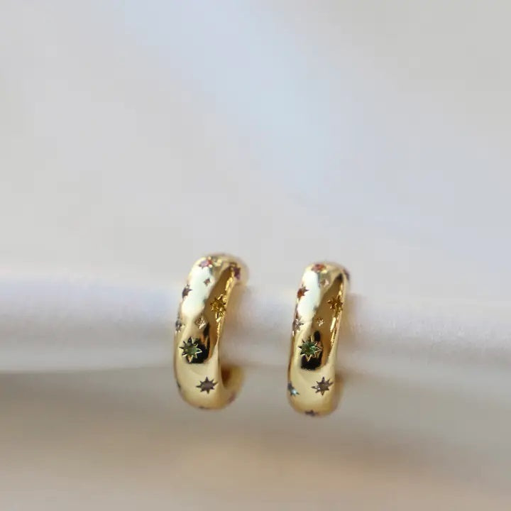Penny Crystal Star Gold Hoop Earrings