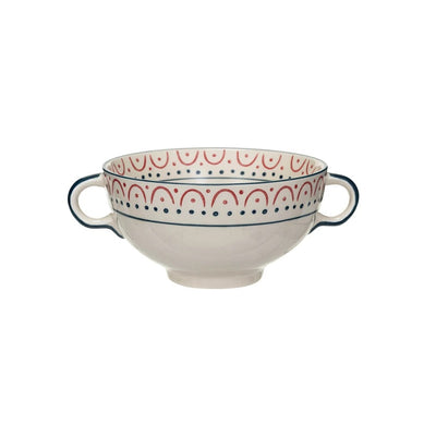 White, Red & Blue Handle Bowl