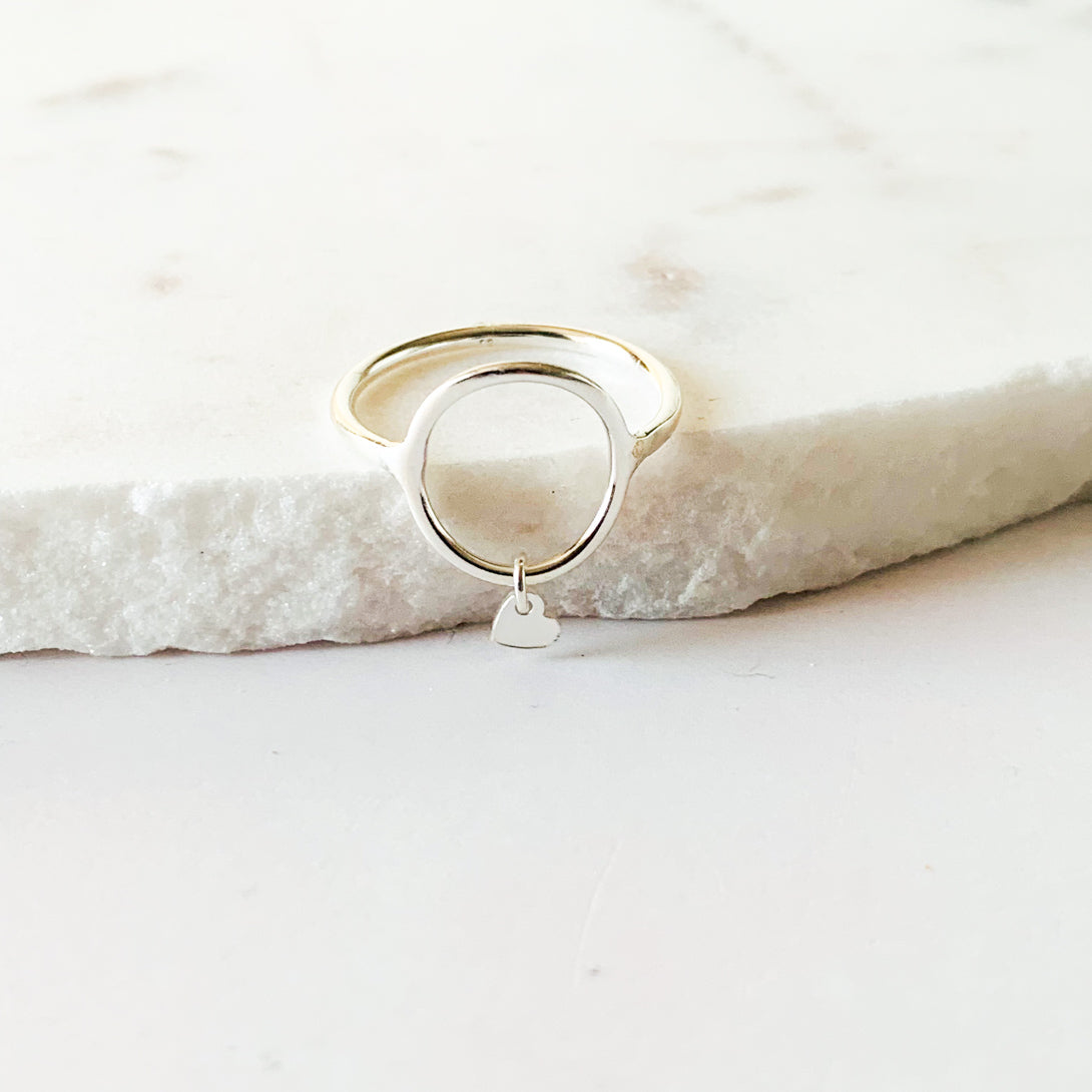 Circle with Heart Charm Silver Ring