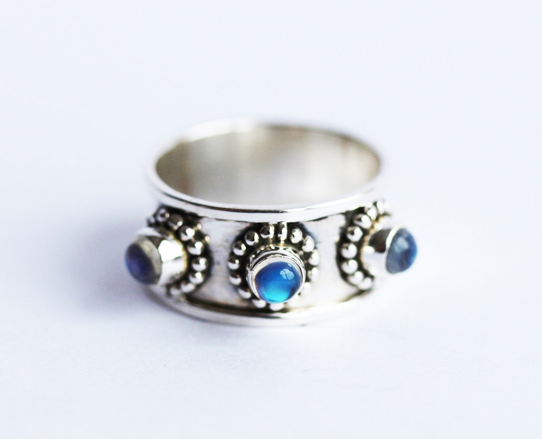 Three Moonstone Wide Band Ring