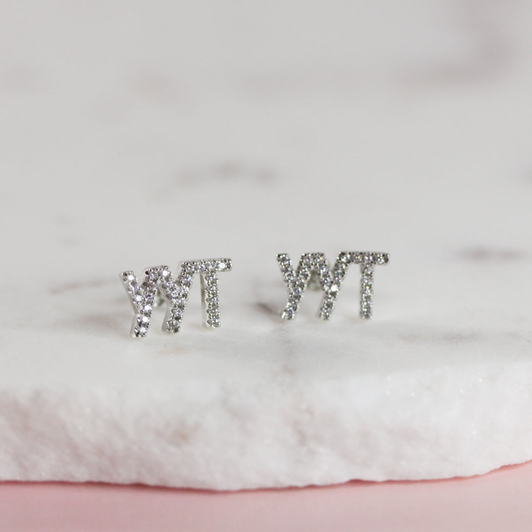 YYT Silver Crystal Stud Earrings