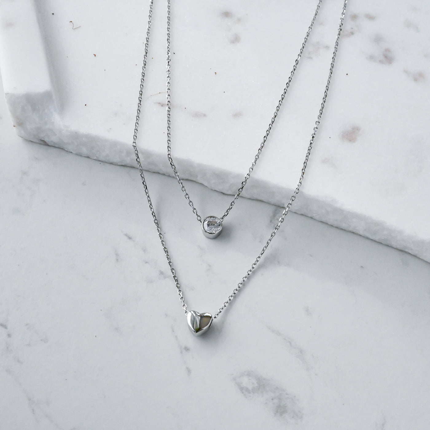 Silver Heart & Crystal Necklace