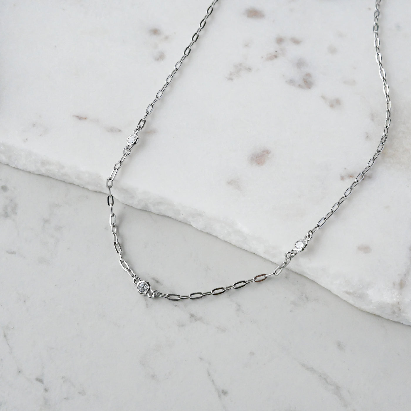 Crystal Silver Chain Necklace