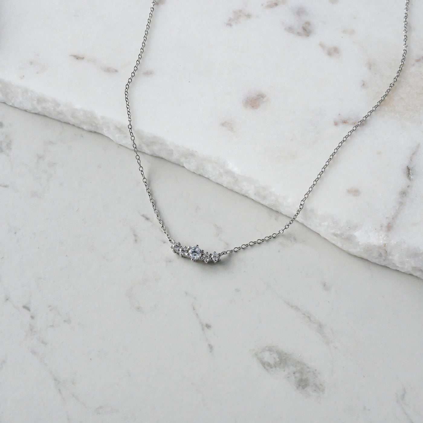 Five Crystal Silver Necklace