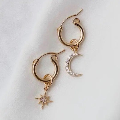 Celestial Star & Moon Gold Hoop Earrings