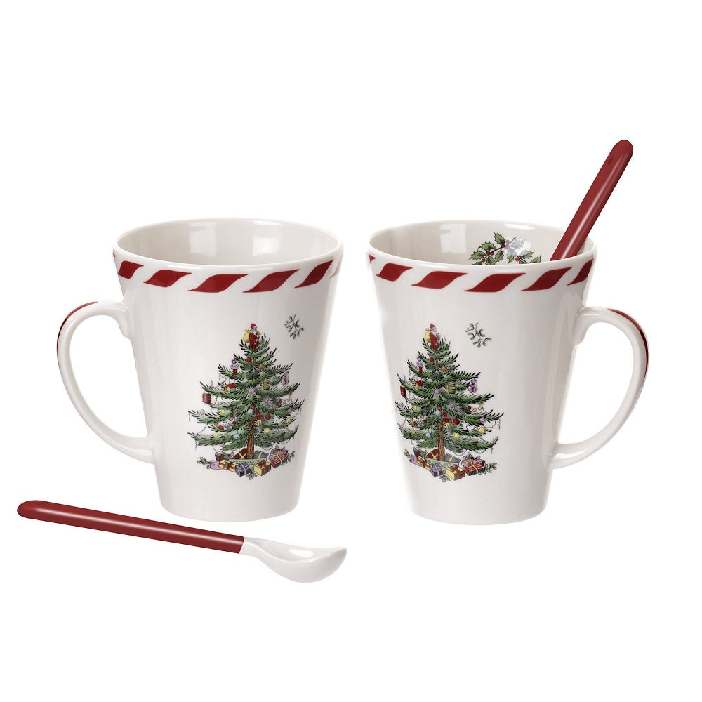 Christmas Tree Mugs & Spoons Set - Spode