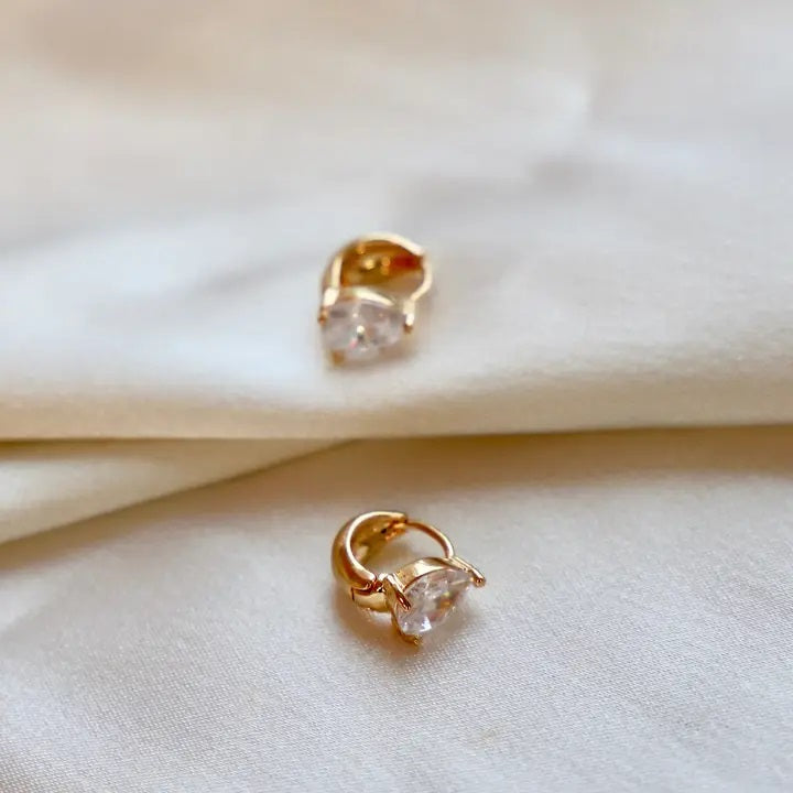 Clear Crystal Teardrop Gold Huggie Earrings
