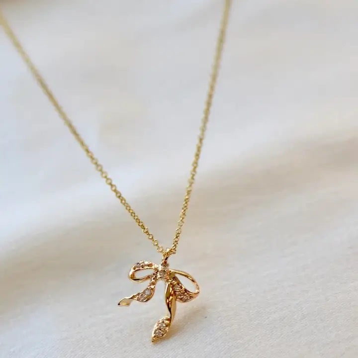 Crystal Bow Gold Necklace