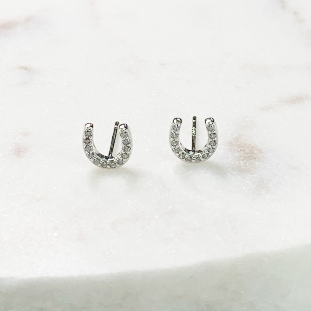 Crystal Horseshoe Silver Stud Earrings