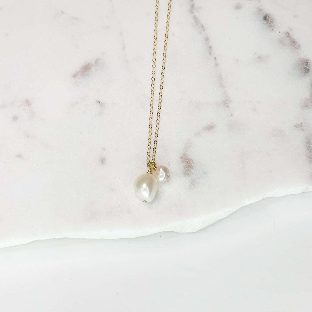 Double Pearl Drop Gold Necklace