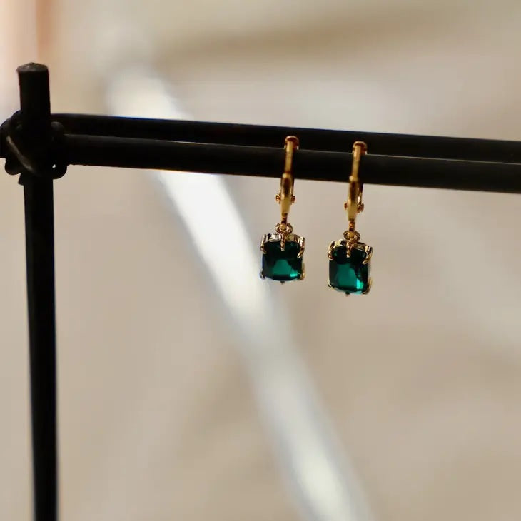 Emerald Baguette Gold Earrings