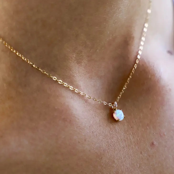 Gold Opal Drop Necklace
