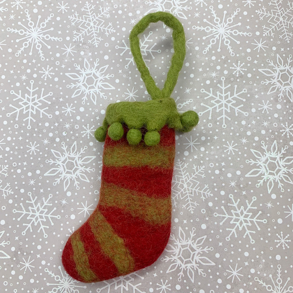 Green Wool Stocking Ornament