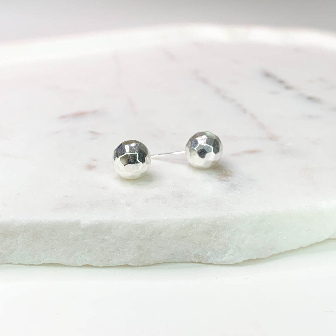 Hammered Ball Silver Stud Earrings