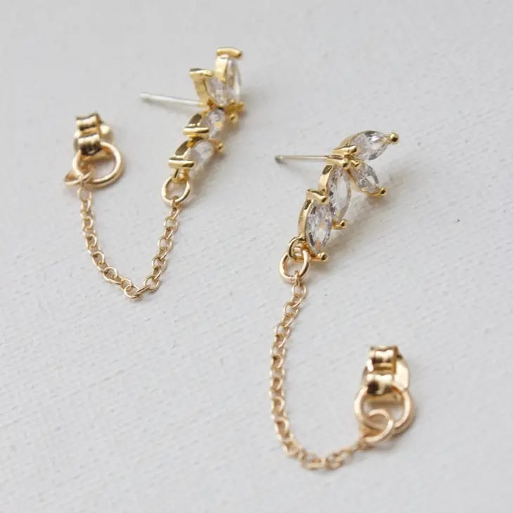Marquise and Chain Gold Earrings