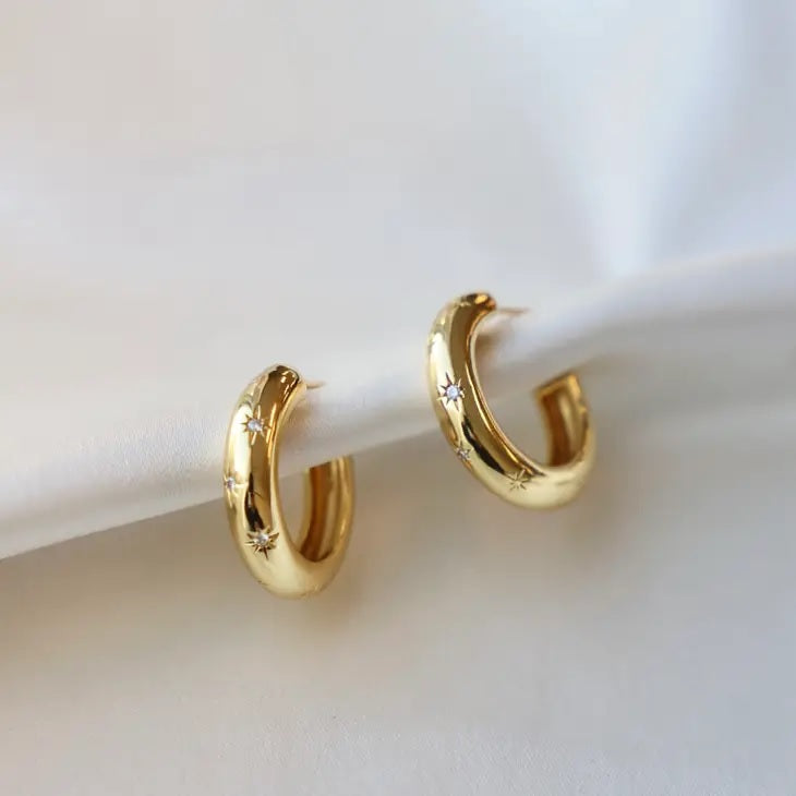 Meredith Star Thick Gold Hoop Earrings