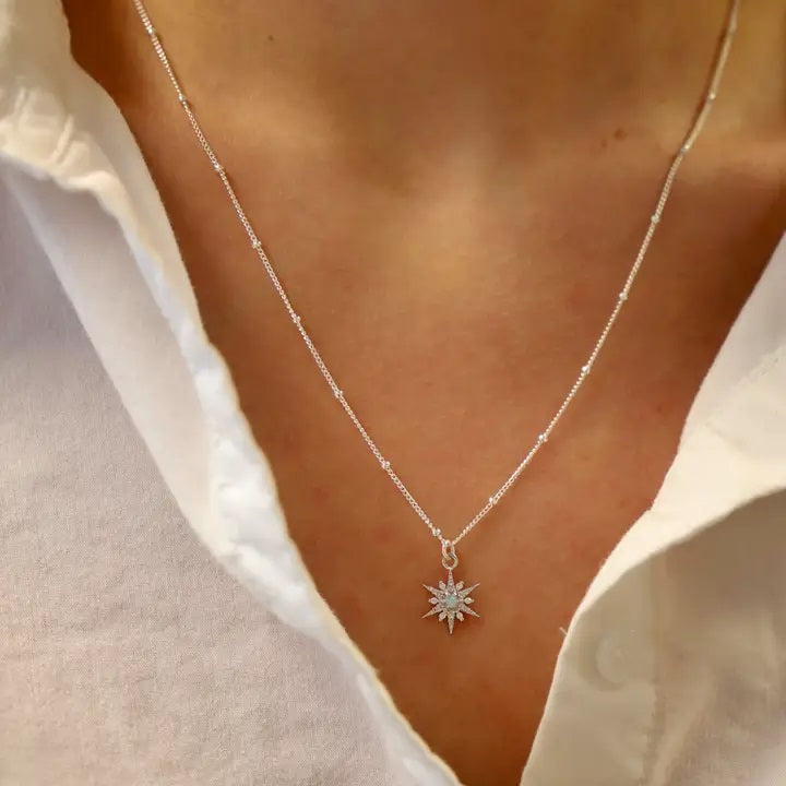 Opal Starburst Silver Necklace