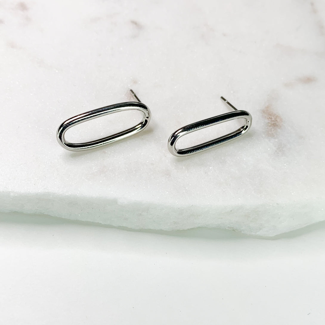 Oval Loop Silver Stud Earrings