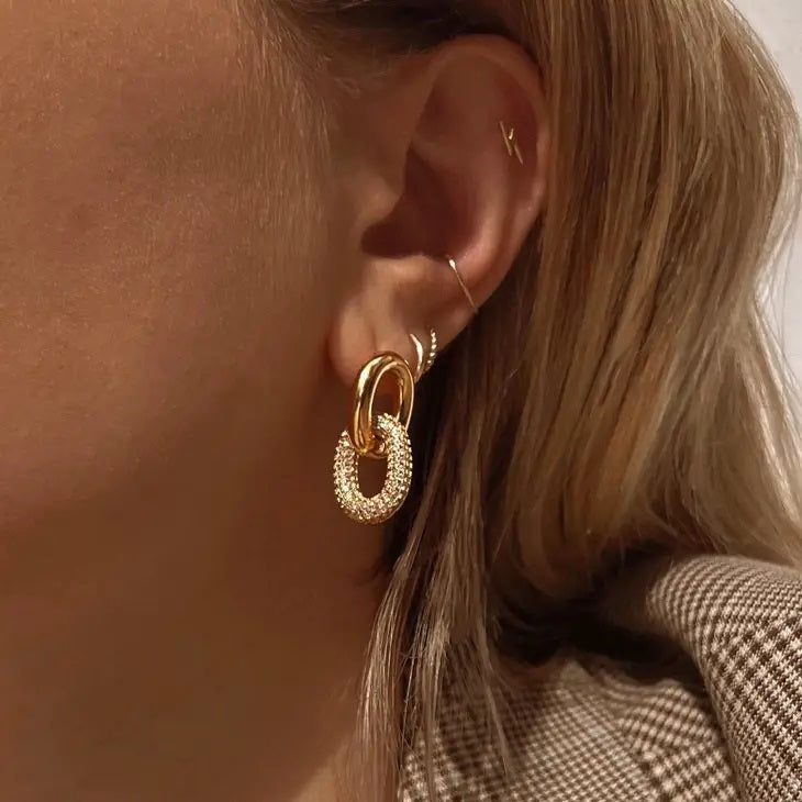 Pave Zoe Link Gold Hoop Earrings