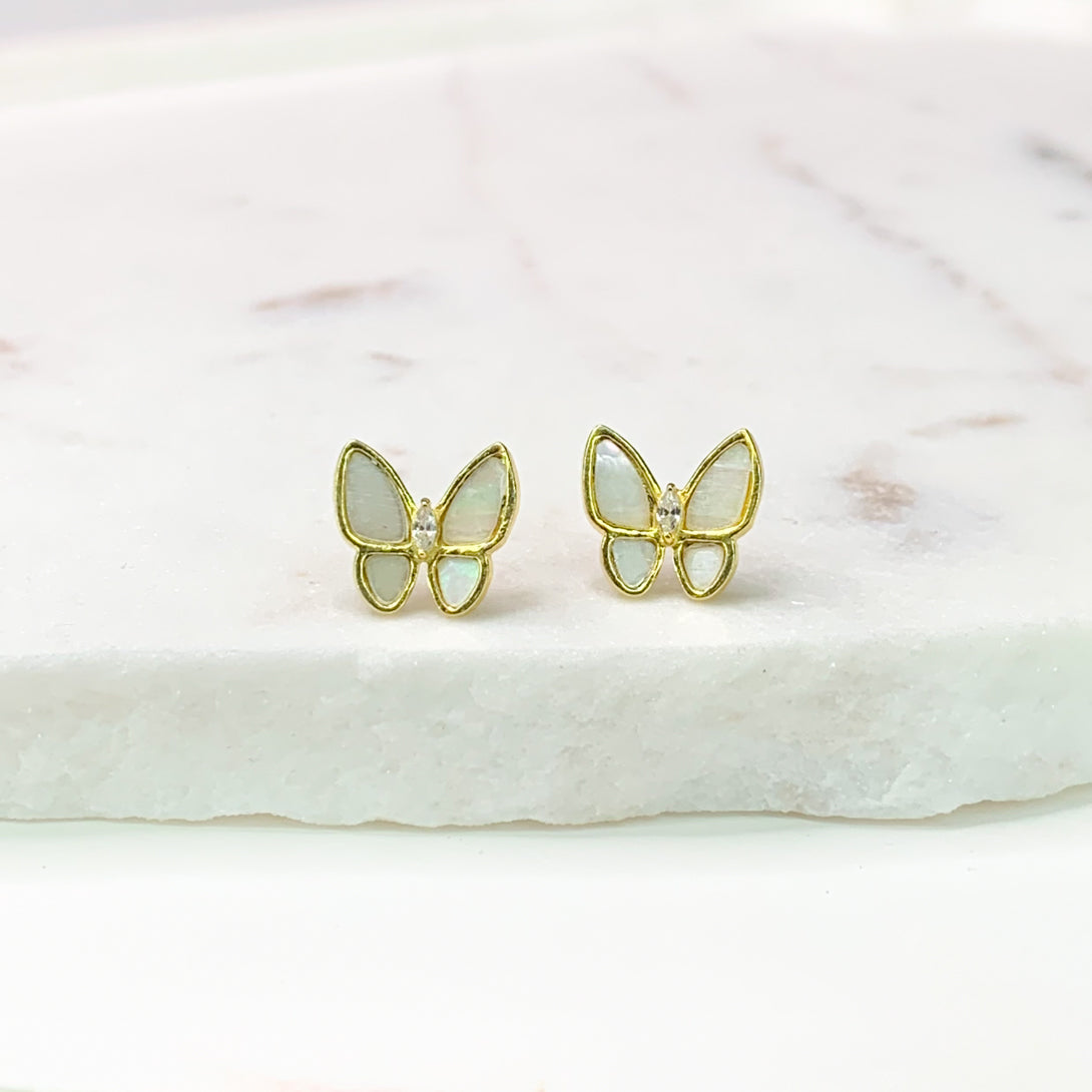 Pearl Butterfly Gold Stud Earrings