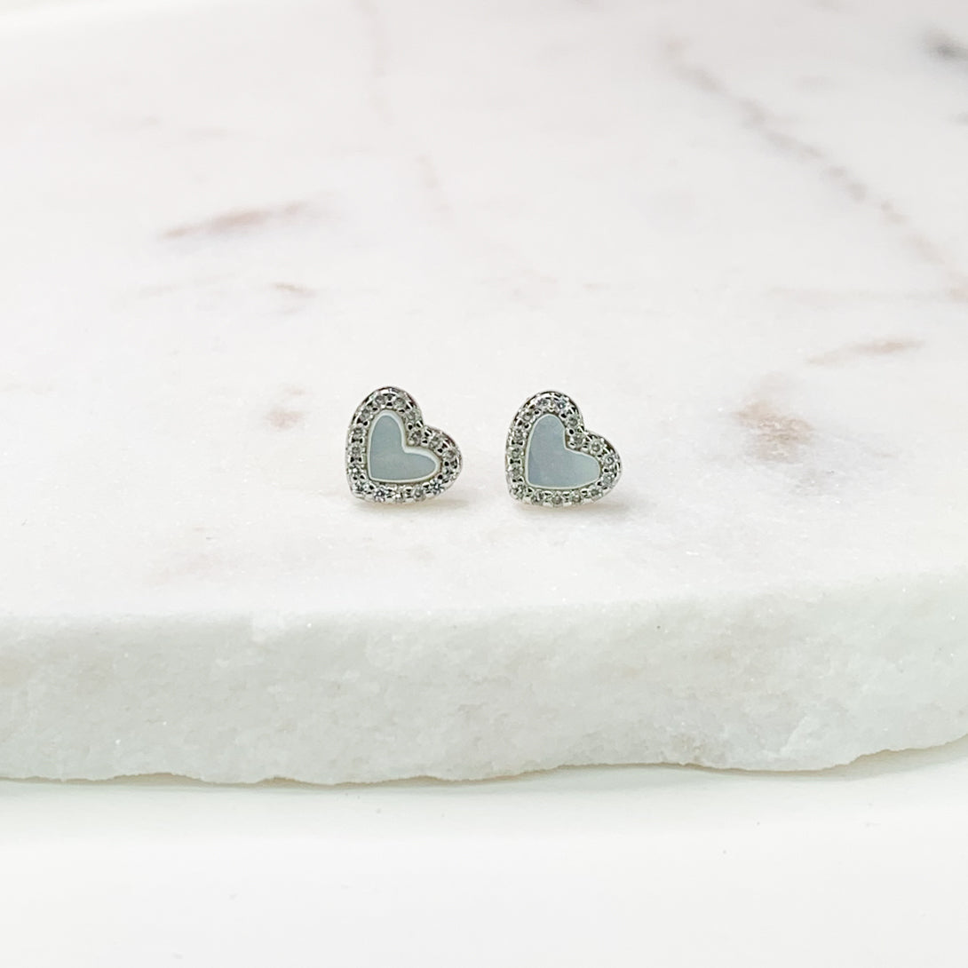 Pearl Heart Silver Stud Earrings
