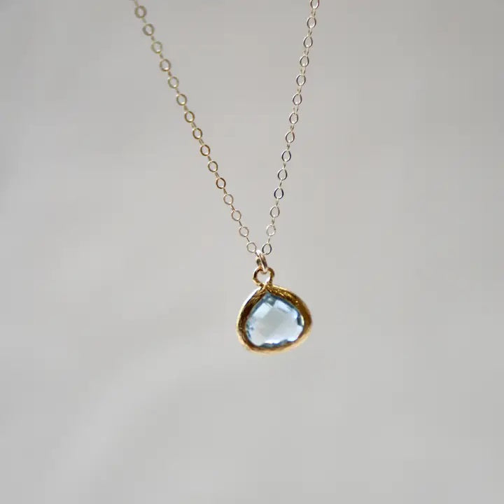 Petite Aquamarine Bezel Gold Necklace