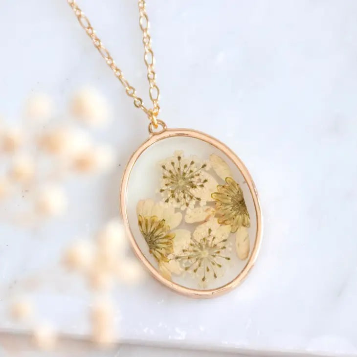 Pressed Flower Gold Necklace - Mesa Blue