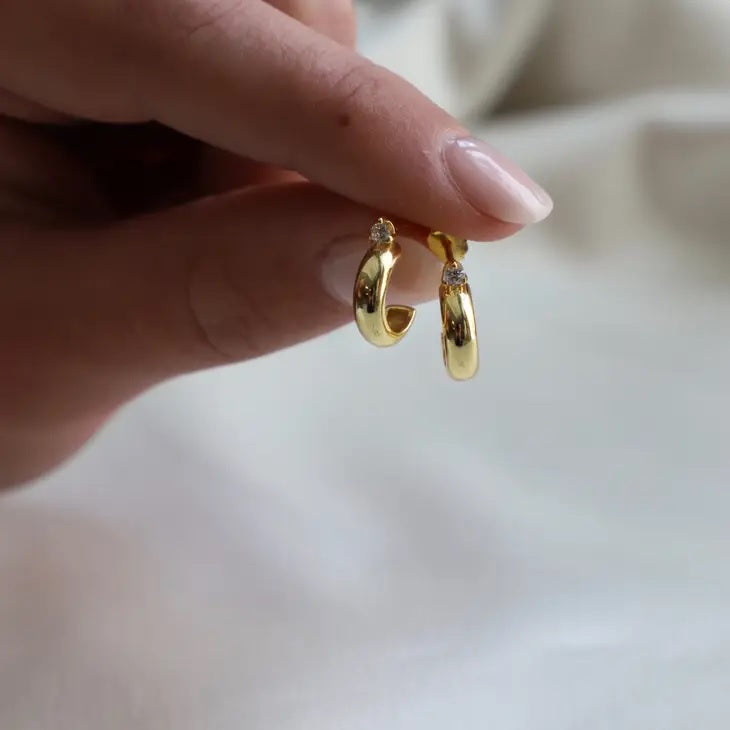 Smooth Crystal Mini Gold Hoop Earrings