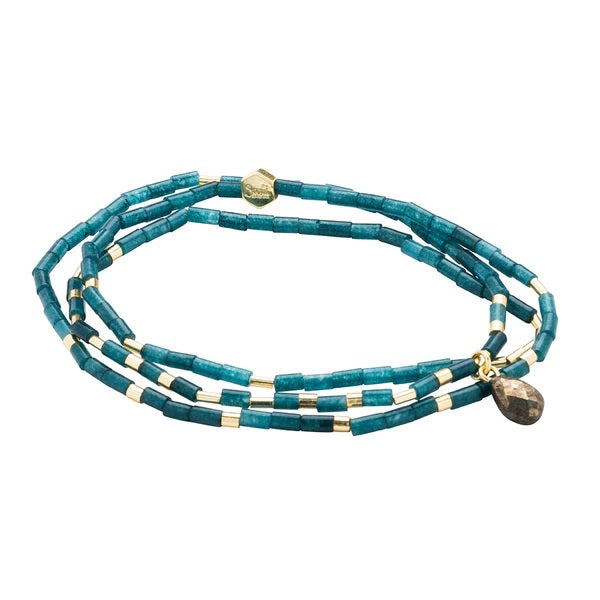 Teal Jade, Pyrite & Gold Teardrop Wrap Bracelet