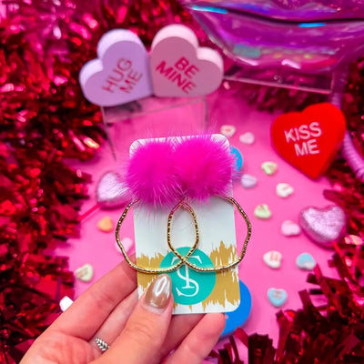 Valentine's Puff Hot Pink Hoop Earrings