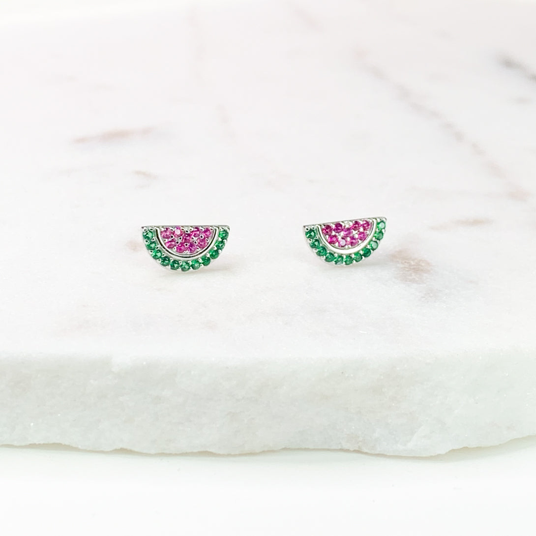 Watermelon Crystal Silver Stud Earrings