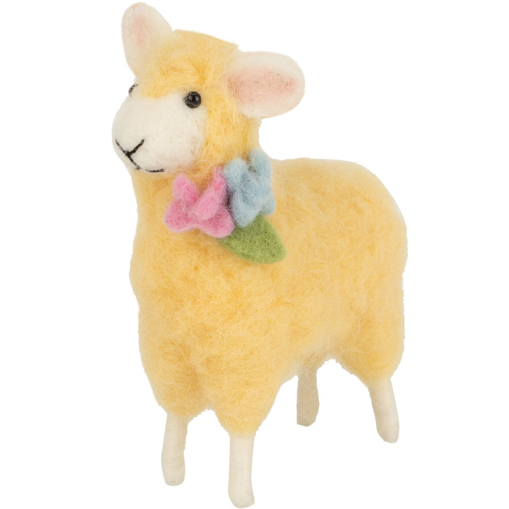 Yellow Sheep with Flowers Decor