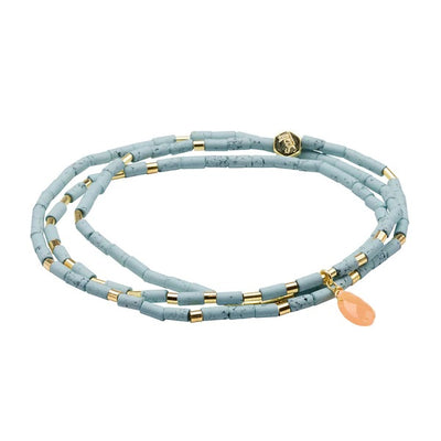 Blue Howlite, Sunstone & Gold Teardrop Wrap Bracelet