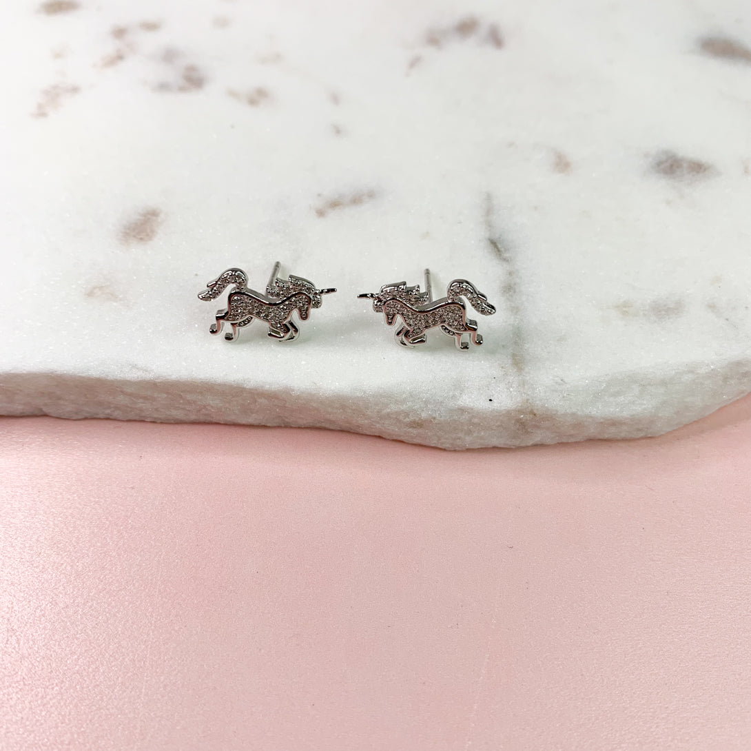 Crystal Unicorn Stud Earrings