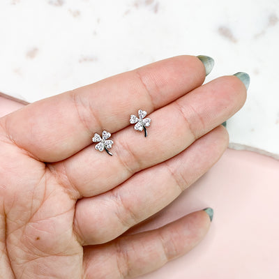 Four Leaf Clover Silver Stud Earrings