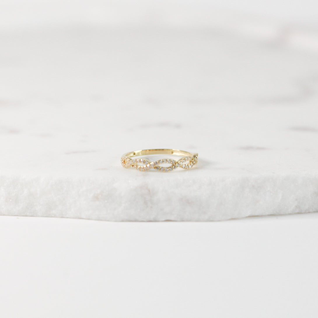 Gold Crystal Crossing Waves Ring