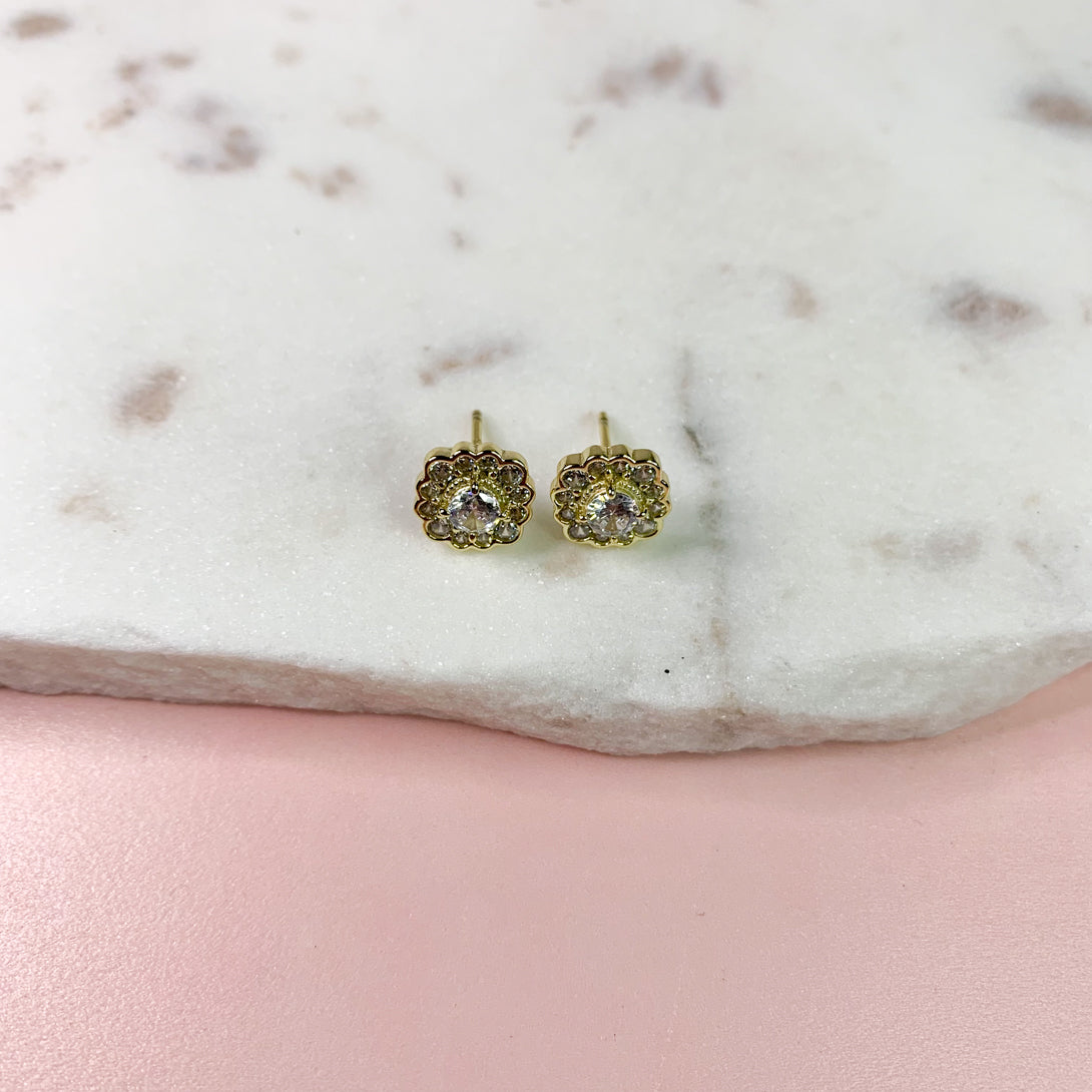 Gold Flower Crystal Earrings