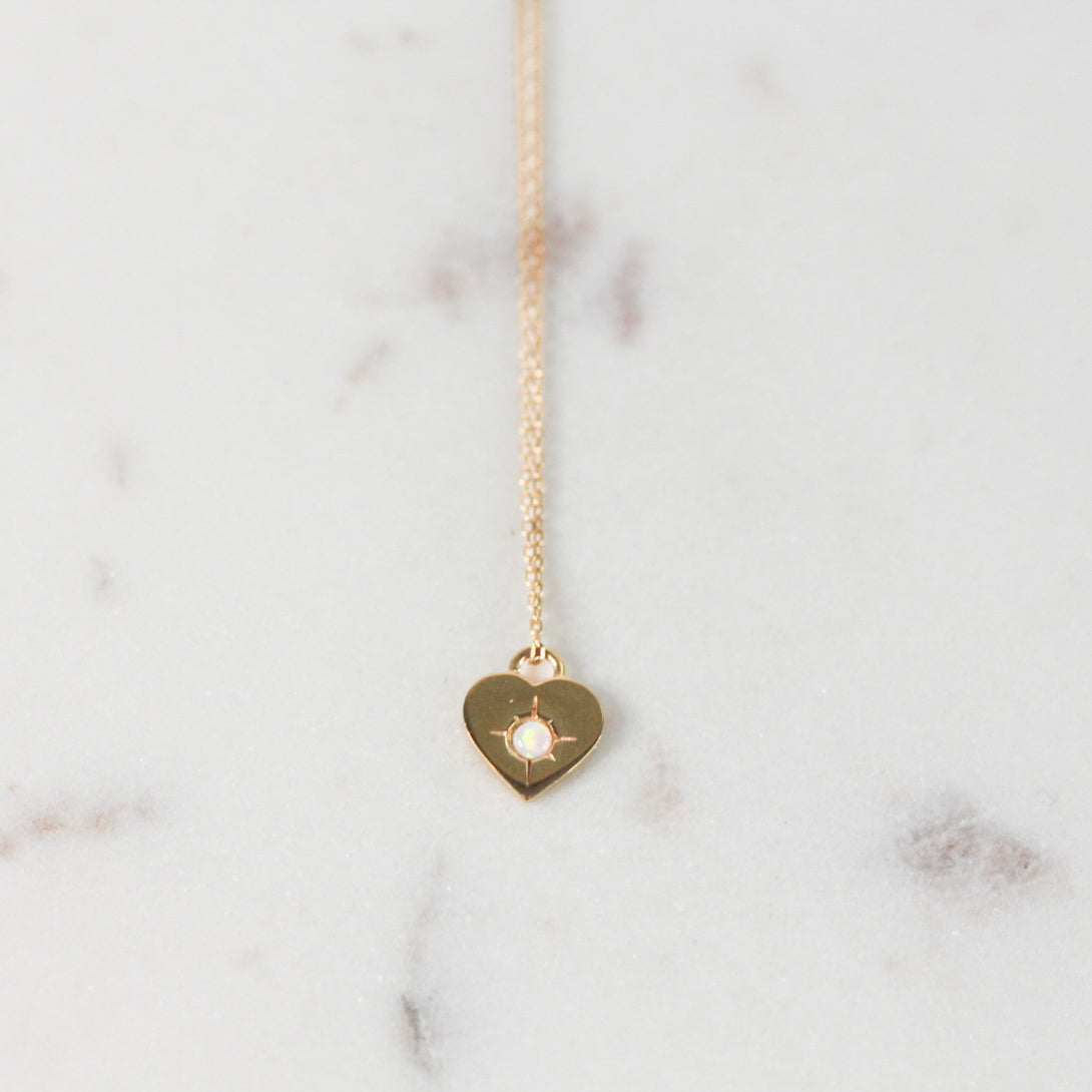 Gold Opal Heart Necklace
