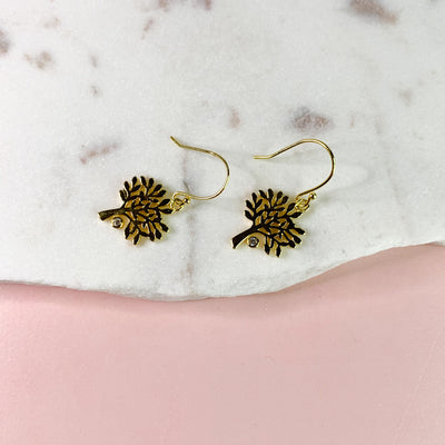 Gold Tree with Crystal Earrings