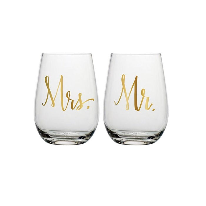 Mr & Mrs Stemless Wine Glasses
