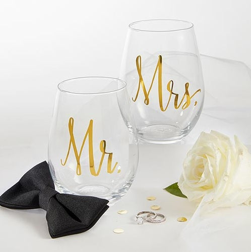 Mr & Mrs Stemless Wine Glasses