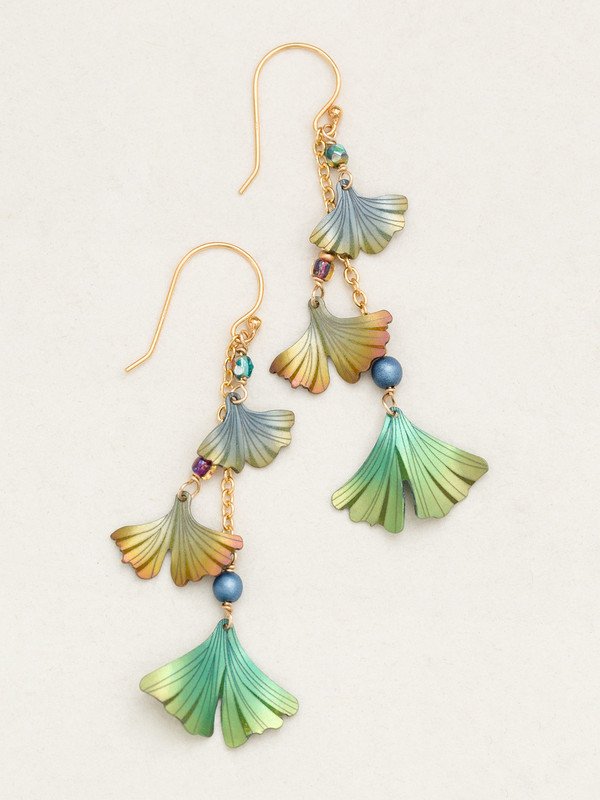 Multi-Color Ginkgo Chime Gold Drop Earrings - Holly Yashi
