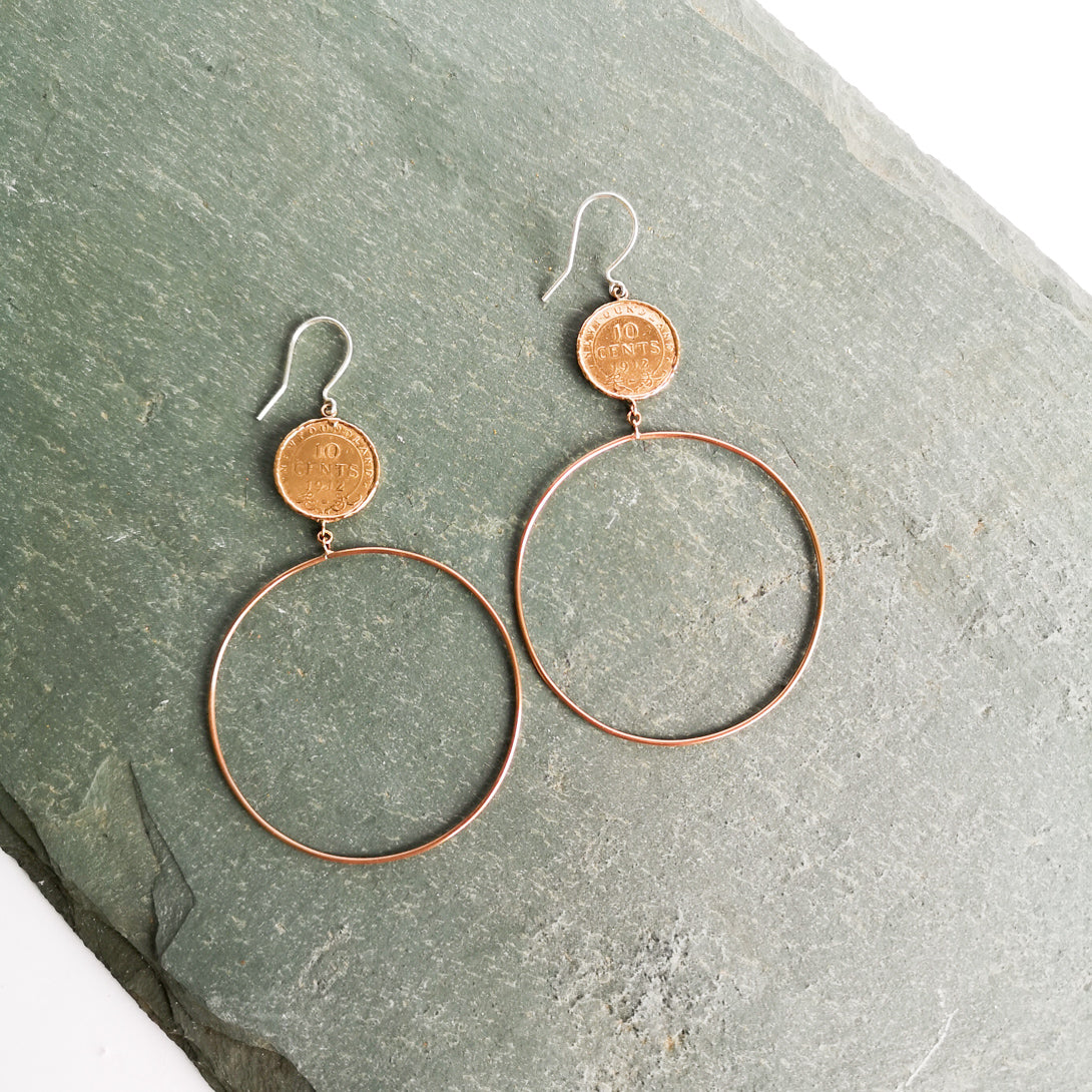 Newfoundland 10 Cent Coin Impression Hoop Drop Earring