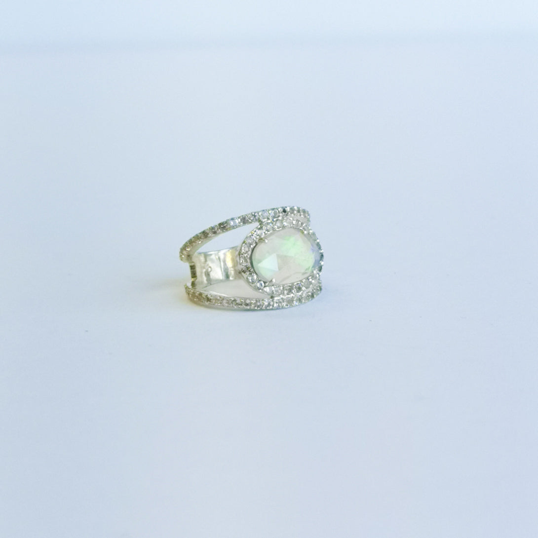 Opal with White Topaz Open Band Ring