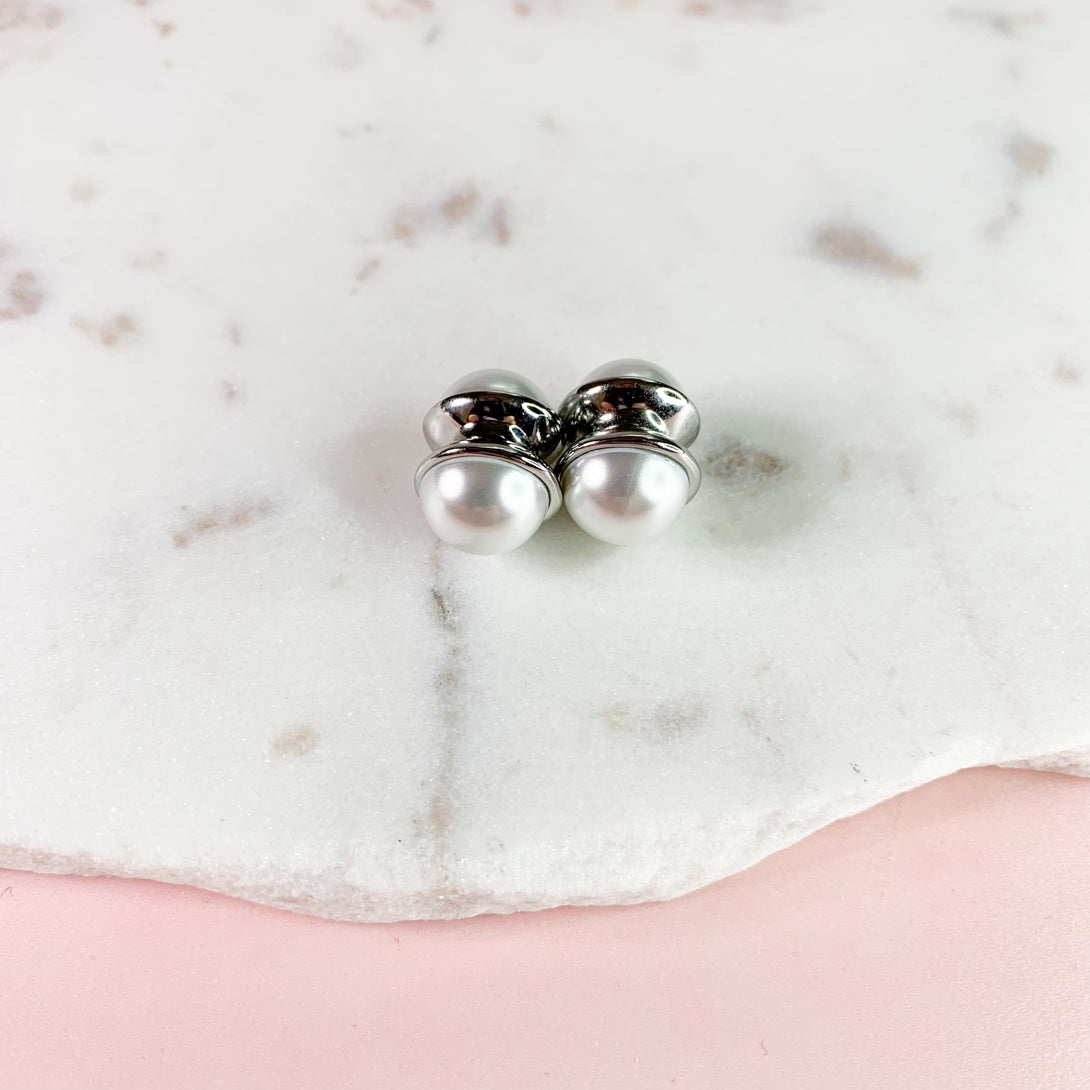 Pearl Silver Magnetic Earrings